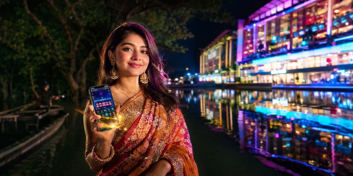 A saree-clad user in Sylhet doing Sports Betting and secure transactions on mobile